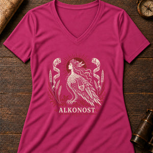 Alkonost songbird Women's V-Neck Tee — berry
