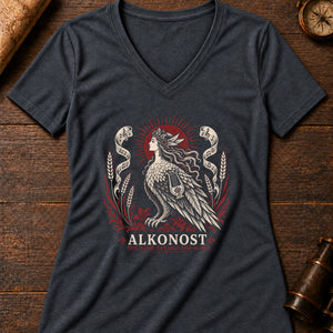 Alkonost songbird Women's V-Neck Tee — dark grey heather