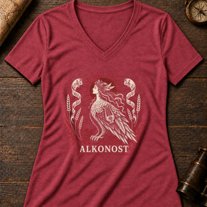 Alkonost songbird Women's V-Neck Tee — heather red
