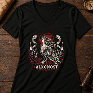 Alkonost songbird Women's V-Neck Tee — solid black blend
