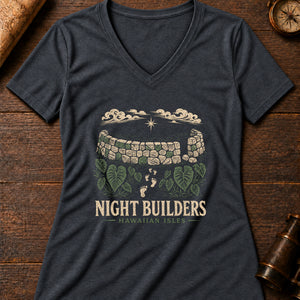 Menehune Stone Wall Women's V-Neck Tee — dark grey heather