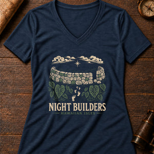 Menehune Stone Wall Women's V-Neck Tee — heather navy