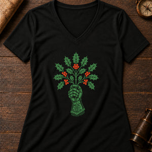 The Holly Bough Women's V-Neck Tee — solid black blend