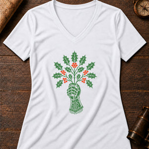 The Holly Bough Women's V-Neck Tee — solid white blend