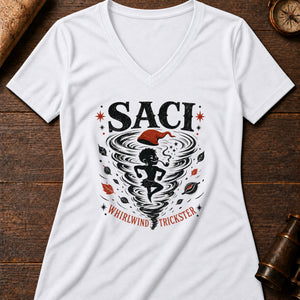 Saci Whirl Women's V-Neck Tee — solid white blend