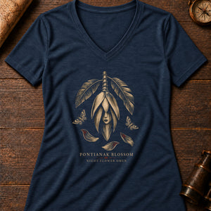 Pontianak Blossom Women's V-Neck Tee — heather navy