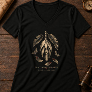 Pontianak Blossom Women's V-Neck Tee — solid black blend