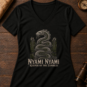 Nyami Nyami Zambezi Women's V-Neck Tee — solid black blend