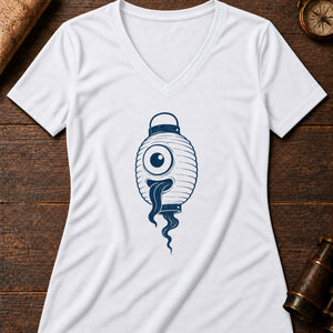Lantern Ghost Women's V-Neck Tee — solid white blend