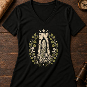 Huldra Birch Women's V-Neck Tee — solid black blend