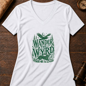 Wander The Wyrd Women's V-Neck Tee — solid white blend
