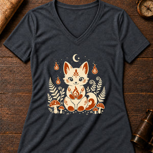 Little Fox Fire Friend Women's V-Neck Tee — dark grey heather