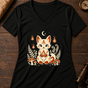 Little Fox Fire Friend Women's V-Neck Tee — solid black blend