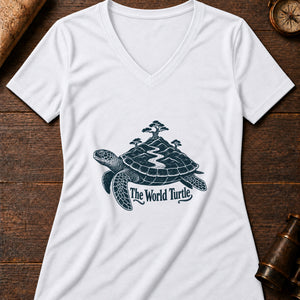 The World Turtle Women's V-Neck Tee — solid white blend