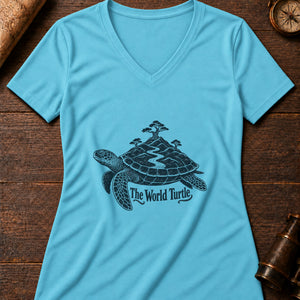 The World Turtle Women's V-Neck Tee — turquoise