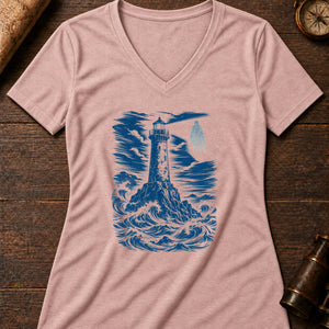 Lighthouse Ghost Signal Women's V-Neck Tee — heather peach