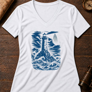 Lighthouse Ghost Signal Women's V-Neck Tee — solid white blend