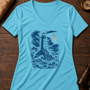 Lighthouse Ghost Signal Women's V-Neck Tee — turquoise