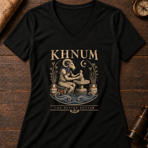 Khnum River Wheel Women's V-Neck Tee — solid black blend