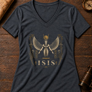 Isis Winged Embrace Women's V-Neck Tee — dark grey heather