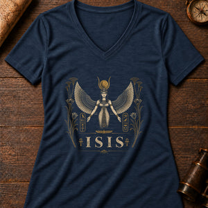 Isis Winged Embrace Women's V-Neck Tee — heather navy