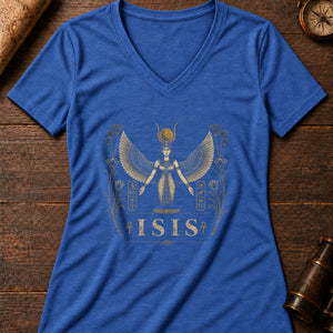 Isis Winged Embrace Women's V-Neck Tee — heather true royal
