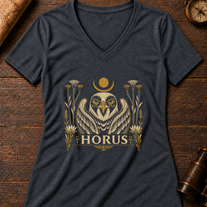 Horus Falcon Sky Women's V-Neck Tee — dark grey heather