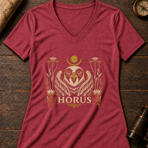 Horus Falcon Sky Women's V-Neck Tee — heather red