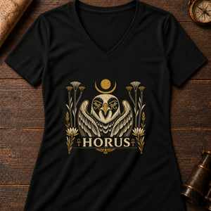 Horus Falcon Sky Women's V-Neck Tee — solid black blend