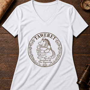 Taweret The Guardian Women's V-Neck Tee — solid white blend