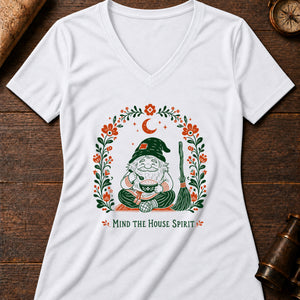 Little Domovoi Hearth Women's V-Neck Tee — solid white blend