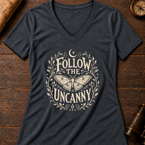 Follow The Uncanny Women's V-Neck Tee — dark grey heather