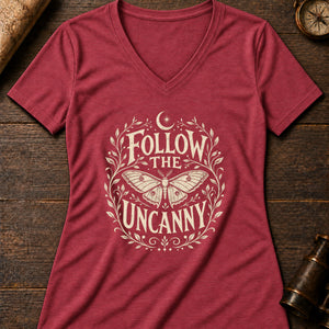 Follow The Uncanny Women's V-Neck Tee — heather red