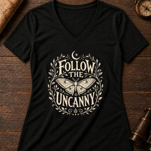 Follow The Uncanny Women's V-Neck Tee — solid black blend
