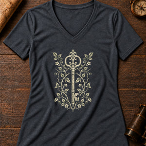 The Hedge Maze Key Women's V-Neck Tee — dark grey heather