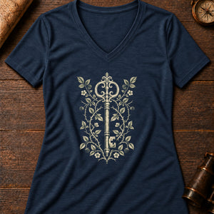 The Hedge Maze Key Women's V-Neck Tee — heather navy