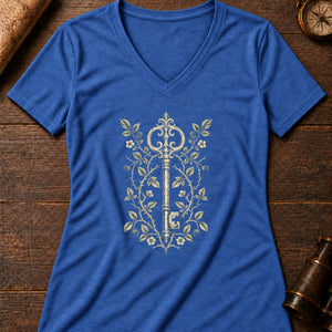 The Hedge Maze Key Women's V-Neck Tee — heather true royal