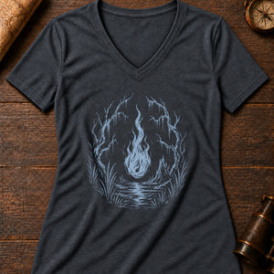 Will-o'-the-Wisp Women's V-Neck Tee — dark grey heather