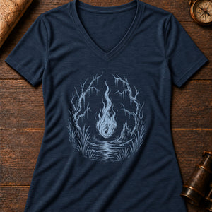 Will-o'-the-Wisp Women's V-Neck Tee — heather navy
