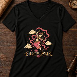 Apsara Cloud Dance Women's V-Neck Tee — solid black blend