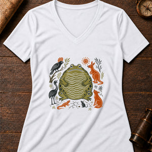 Tiddalik Frog Women's V-Neck Tee — solid white blend