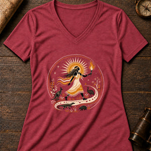 Sun Woman Journey Women's V-Neck Tee — heather red