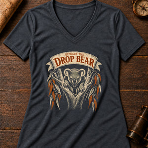 Drop Bear Warning Women's V-Neck Tee — dark grey heather