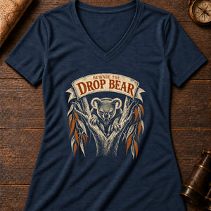Drop Bear Warning Women's V-Neck Tee — heather navy
