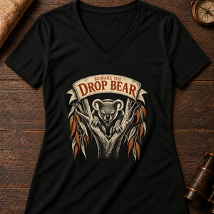 Drop Bear Warning Women's V-Neck Tee — solid black blend