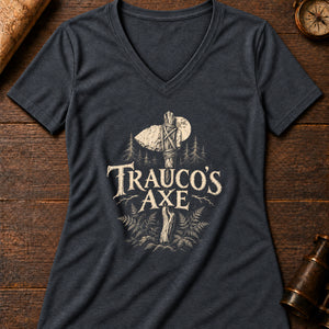 The Trauco's Axe Women's V-Neck Tee — dark grey heather