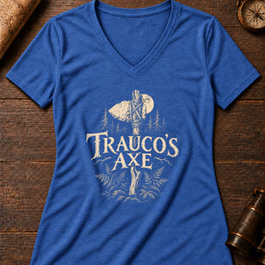 The Trauco's Axe Women's V-Neck Tee — heather true royal