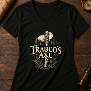 The Trauco's Axe Women's V-Neck Tee — solid black blend