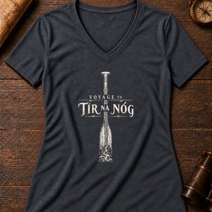 Tír na nÓg Oar Women's V-Neck Tee — dark grey heather