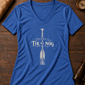 Tír na nÓg Oar Women's V-Neck Tee — heather true royal
